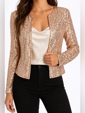 ChicMe Rose Gold Sequin Open Front Jacket Small